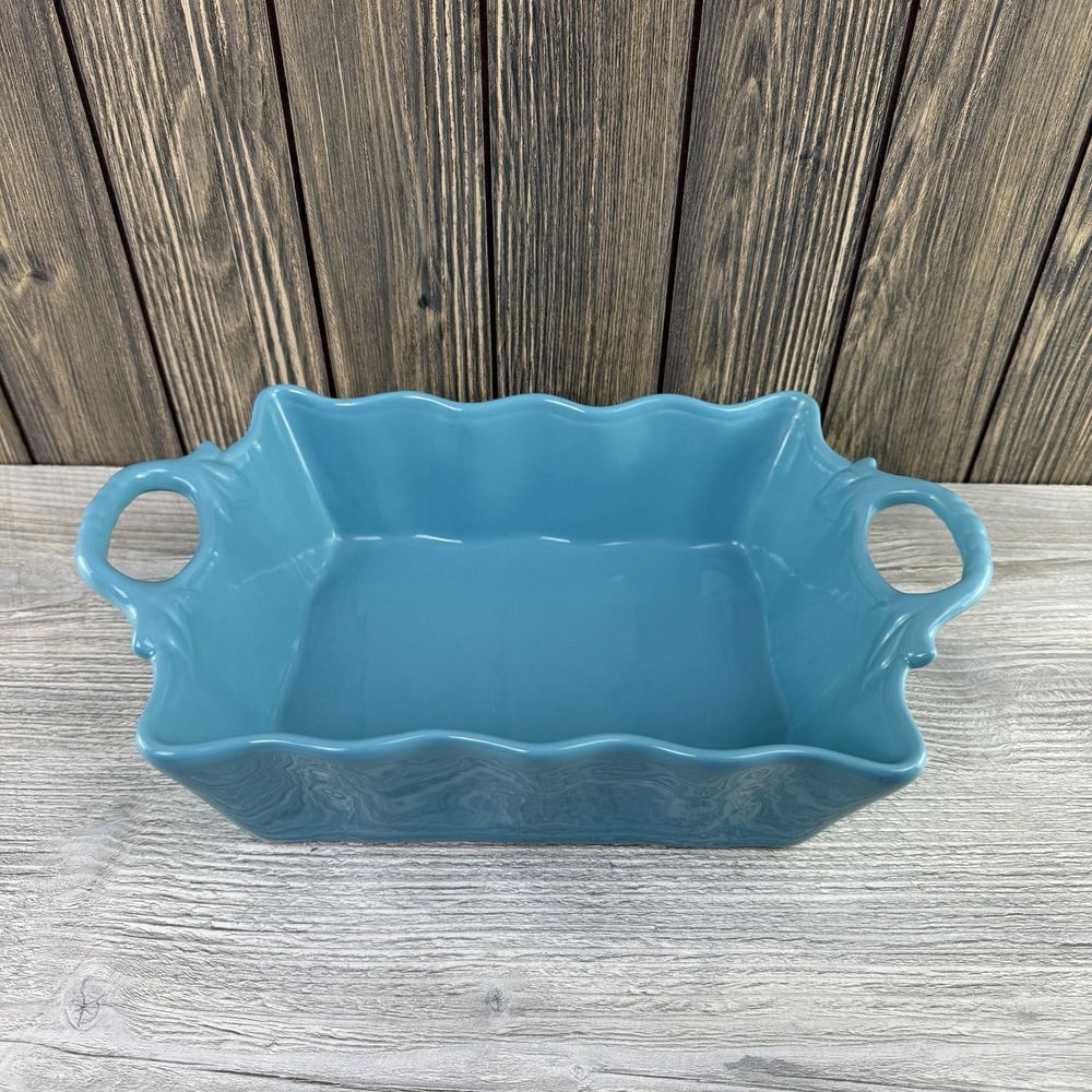 Potter's Studio Turquoise Ceramic Rectangular Baking Dish Scalloped Handles